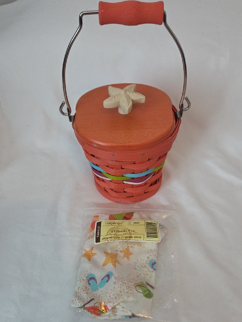 Longaberger Collector Club Coral Pail Basket with Multicolor Accent Bands